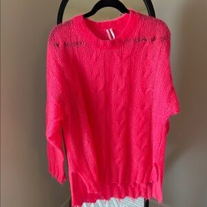 Anthropologie Bright Pink Cable Knit Sweater